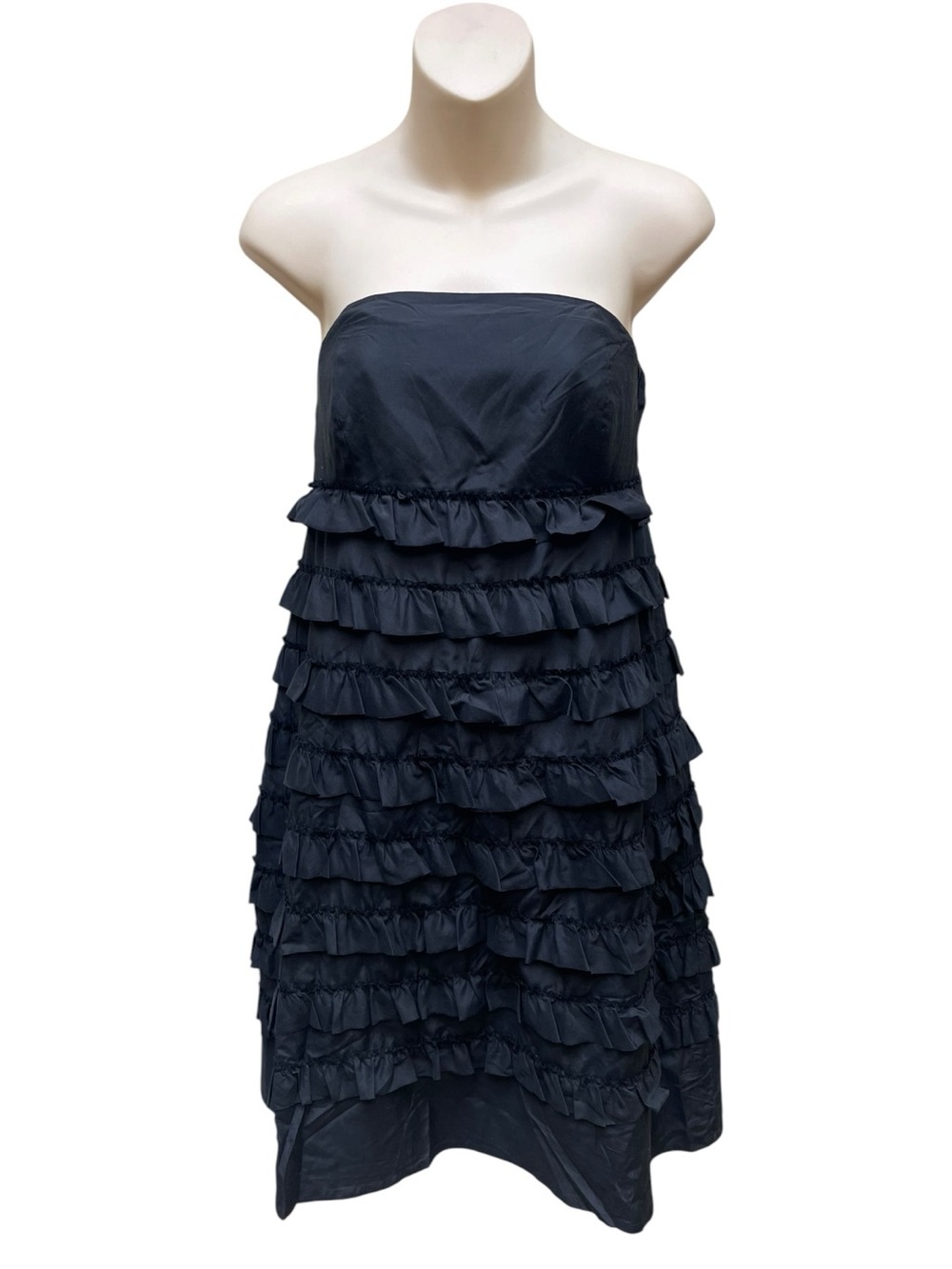 Gap Silk Blend Strapless Ruffle Dress Navy Blue Mini Cocktail Party Size 4